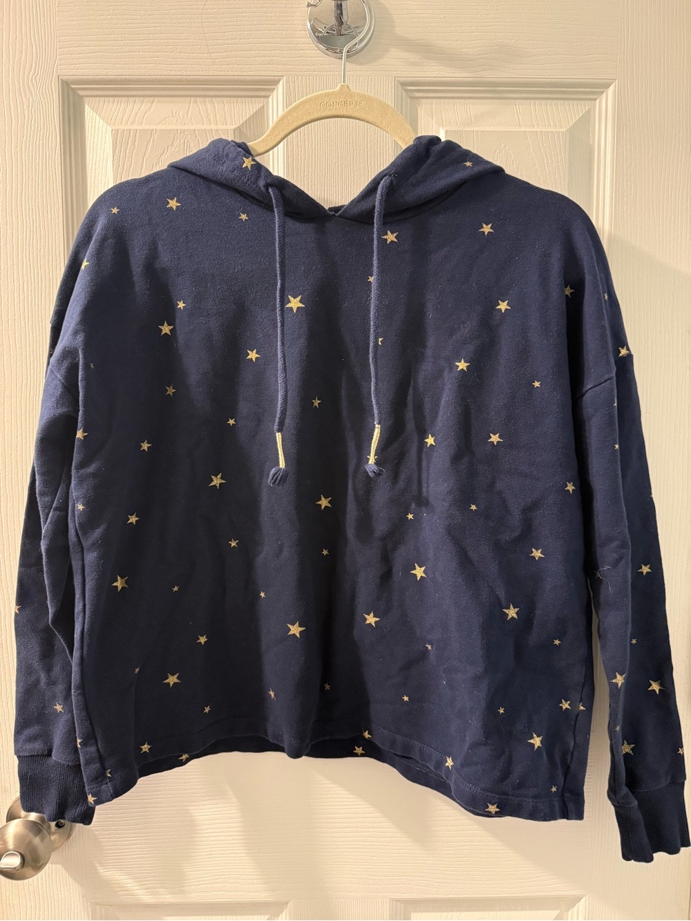 Alya Navy Blue Cropped Hoodie with Gold Stars